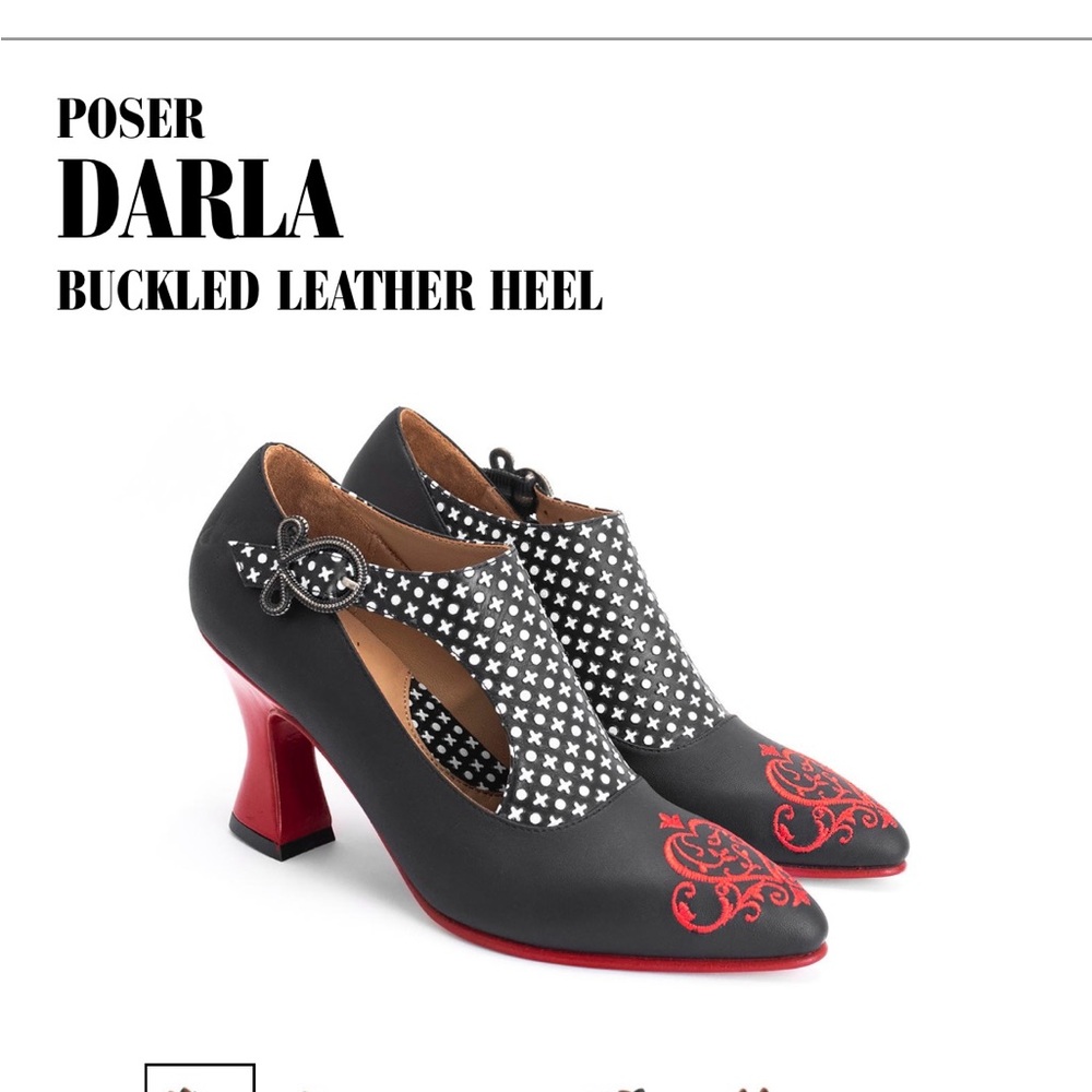 John Fluevog Black Heels with Red and White Accents - Picture 6 of 9